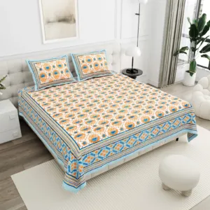 Peach Medallion cotton double bedsheet 90x108 wholesale Jaipur – Sunehri collection