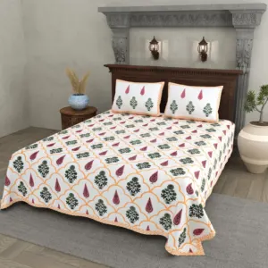Peach Ogee Buta cotton double bedsheet 90x108 wholesale Jaipur – Shwet Buta collection