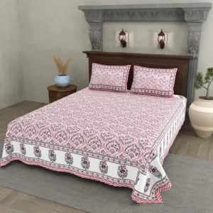 Pink Damask cotton double bedsheet 90x108 wholesale Jaipur – Gulab Bagh collection