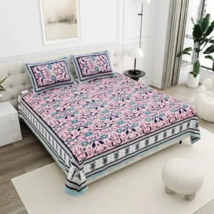 Pink Mughal Floral cotton double bedsheet 90x108 wholesale Jaipur – Gulab Bagh collection