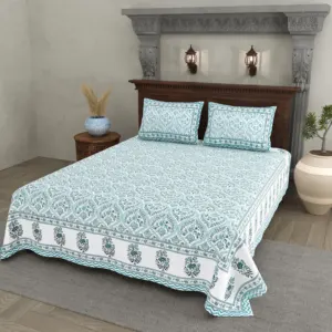 Powder Blue Damask cotton double bedsheet 90x108 wholesale Jaipur – Jheel Blue collection