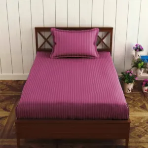 Rani Pink Plain Cotton Satin Stripe Single Bedsheet 63x90 with 1 Pillow Cover (Shahi Satin Single)