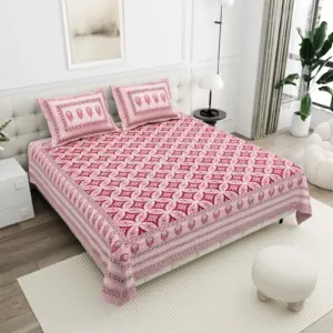 Rani Pink Trellis cotton double bedsheet 90x108 wholesale Jaipur – Gulab Bagh collection
