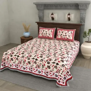 Red Black Floral cotton double bedsheet 90x108 wholesale Jaipur – Gulab Bagh collection