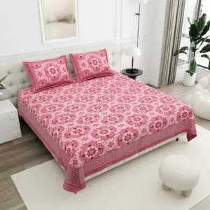 Rose Medallion cotton double bedsheet 90x108 wholesale Jaipur – Gulab Bagh collection
