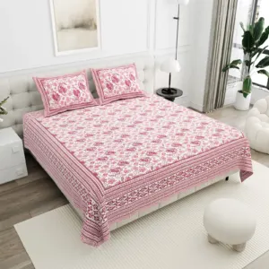 Rose Ogee cotton double bedsheet 90x108 wholesale Jaipur – Gulab Bagh collection