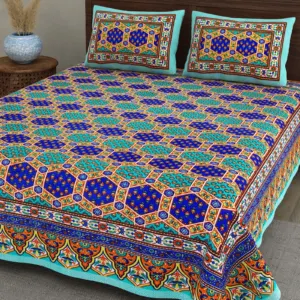 Royal Blue Hexagon cotton double bedsheet 90x108 wholesale Jaipur – Mehrangarh collection