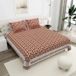Rust Floral cotton double bedsheet 90x108 wholesale Jaipur – Sunehri collection