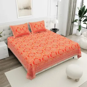 Saffron Floral Medallion cotton double bedsheet 90x108 wholesale Jaipur β Sunehri collection
