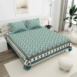 Sage Floral Jaal cotton double bedsheet 90x108 wholesale Jaipur – Mehrangarh collection