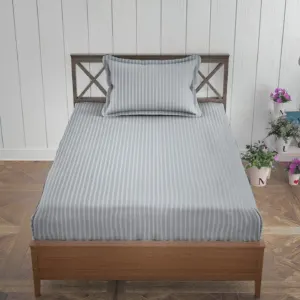 Silver Grey Plain Cotton Satin Stripe Single Bedsheet 63x90 with 1 Pillow Cover (Shahi Satin Single)
