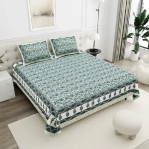 Slate Teal Jaal cotton double bedsheet 90x108 wholesale Jaipur – Jheel Blue collection