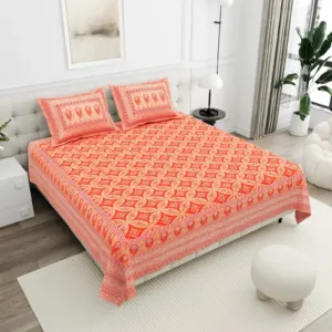 Tangerine Trellis cotton double bedsheet 90x108 wholesale Jaipur – Sunehri collection