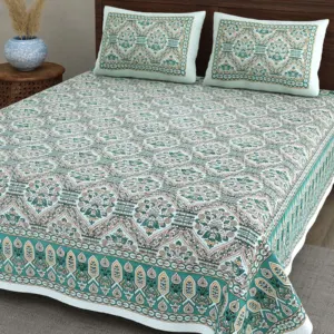 Teal Mughal Mandala cotton double bedsheet 90x108 wholesale Jaipur – Jheel Blue collection