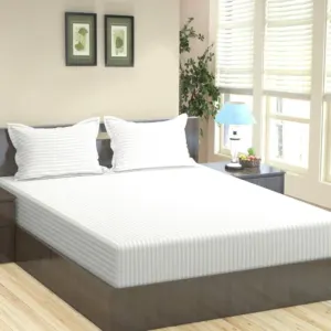 White Plain Cotton Satin Stripe Double Bedsheet 93x108 with 2 Pillow Covers (Shahi Satin Double)
